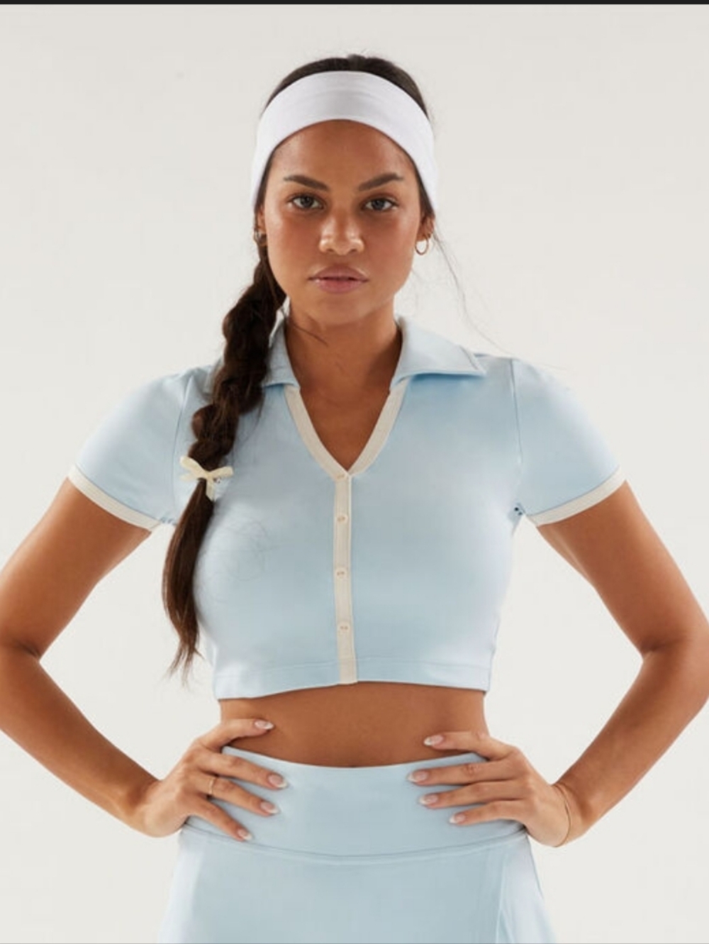 PacSun Pac 1980 Light Blue Collared Crop Top Button-Up Medium G106